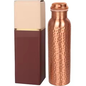 Copper Water Bottle Handcrafted Hammered Finish Portable Travel <b>Drinkware</b> Minimalist Design With Custom Box - Product Image 1