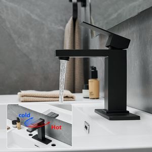 Rubinetto per lavabo a cascata nero a 1 foro con maniglia singola, scarico a scomparsa, tubi di alimentazione e piastra di montaggio - Categoria Prodotti: Rubinetti Bagno - Product Image 4