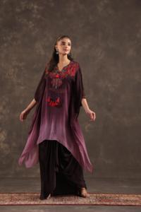 Lady's Elegant V-Neck Puff Sleeve Midi <b>Viscose</b> Kaftan <b>Dress</b> with Embroidery Breathable Fabric for Summer Beach Wear - Product Image 2