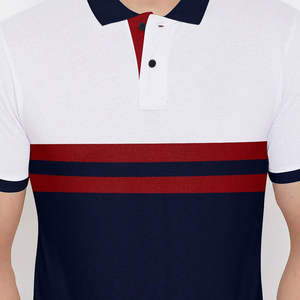 <b>Mens</b> Color Block Polo <b>Shirt</b> Short Sleeve <b>Light</b> <b>Blue</b> White Navy Contrast Striped Design Casual Slim Fit Cotton Blend Summer Tops - Product Image 2