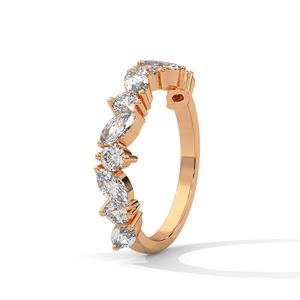 Anillo de Oro Rosa con Banda de Diamantes Festoneada para Mujer, Anillo Curvo de Media Eternidad Apilable, Joyería Fina para Aniversario de Bodas - Product Image 2