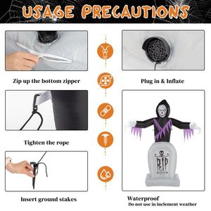 Luci LED a stringa da giardino da 2,4 m, 3 pezzi, decorazioni gonfiabili di Halloween a forma di Grim Reaper e tombe, decorazioni per esterni per il giardino. - Product Image 3
