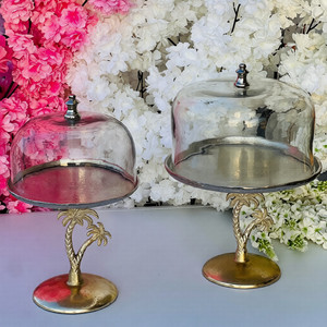 Molde de resina epoxi, soporte de pastel de Metal con diseño tradicional de palma superior de vidrio para exhibición elegante de postres de boda o fiesta - Product Image 1