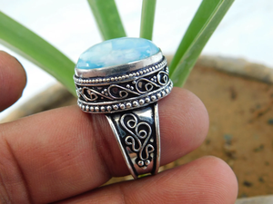 แหวนลาร์ิมาแบบวินเทจทำมือ เงินแท้ 925 แหวนดีไซน์เนอร์ เครื่องประดับพลอย - Product Image 4