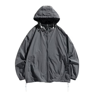 Wholesale Custom Coated Spring Casual Loose Lightweight Waterproof Zipper <b>Sunscreen</b> Sports Hooded Jacket for Men - Product Image 2