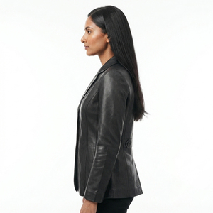 Wholesale Custom Ladies <b>Leather</b> <b>Blazer</b> Professional Business Office <b>Jacket</b> Women's Genuine <b>Leather</b> <b>Blazer</b> - Product Image 3