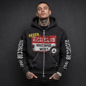 Felpa con Cappuccio Vintage Personalizzata da <span class=keywords><strong>Uomo</strong></span>, Lavaggio Acido, Pesante, con Zip e Strass, in Tessuto French Terry Effetto Vissuto - Product Image 2