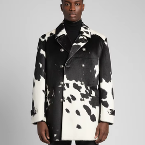 Veste en cuir véritable de luxe pour homme, col montant, style moto et motard, chaude pour l'hiver, noir et blanc, vente en gros - Product Image 1