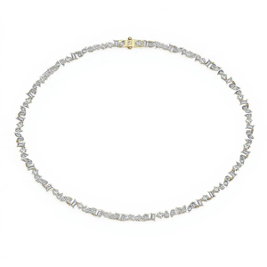 สร้อยคอทองคำ 14k สีเหลือง ประดับด้วยเพชรโมอิสซาไนต์หลากหลายรูปทรง ความยาวสร้อย 17 นิ้ว พร้อมตัวล็อกแบบกล่อง - Product Image 1