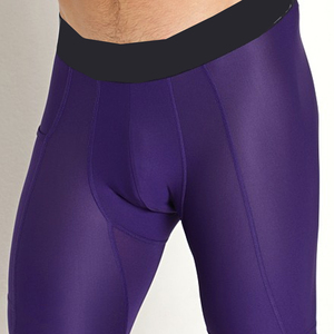 Men's Purple Compression Shorts <b>Mid</b> Waist Breathable Spandex Polyester Knitted Casual Sporty Style - Product Image 6
