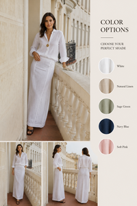 <b>White</b> Linen Bohemian <b>Maxi</b> Dress High Waist Mandarin Collar Long Sleeve Regular Fit Sheath Summer Casual Solid Color Breathable - Product Image 4