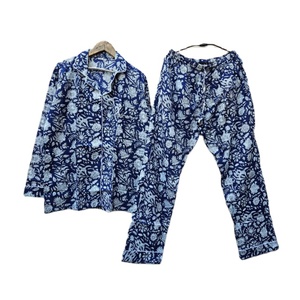 Ensemble de pyjama élégant en coton à imprimé floral bleu Style bohème pour femmes confort thermique printemps été deux pièces respirant pour les yeux - Product Image 1