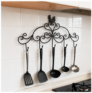 Wrought Iron <b>Kitchen</b> Utensil Rack Wall Mounted Farmhouse Rooster Decor Holder 5-<b>Hook</b> Multi-Purpose Organizer for Pots, Pans, - Product Image 4