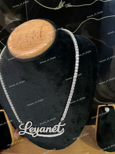 Collar con Nombre Personalizado en Plata con Incrustaciones de Diamantes, con Juego de Aretes, Cadena Estilo Tenis, Estilo Hip Hop, Joyería Personalizada - Product Image 2