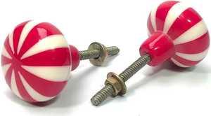 Bouton de meuble rond en résine émaillée rouge et blanc, motif ange de Noël, écologique, avec vis et écrou, pour décoration de fêtes - Product Image 3