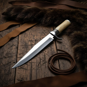 Cuchillo Bowie Vikingo Artesanal de Acero D2 con Mango de Hueso y Micarta, Hoja de 14 Pulgadas y 3mm de Grosor, Punta Caída |   Funda de Cuero Premium - Product Image 1