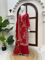 Ensemble de Soirée en Soie Romaine Premium, Collection Palazzo en Soie Romaine au Charme Royal, Ensemble 3 Pièces en Soie Romaine Élégant avec Fils et Paillettes