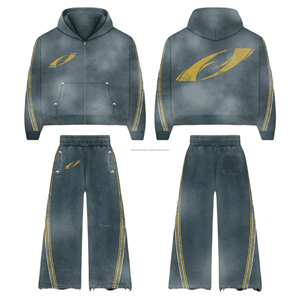 Ensemble de survêtement personnalisable deux pièces délavé à l'acide pour homme 2026 - Joggers et sweat-shirt de style urbain pour l'extérieur - Product Image 6