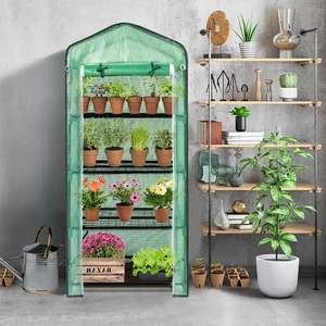 Mini Serra Portatile con Copertura in PE, Porta Avvolgibile con Cerniera, Ripiani per Piante, Telaio in Acciaio Nero, Tetto a Punta, Dimensioni per Giardinaggio - Product Image 6
