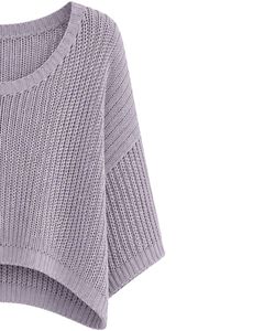 Pull court en tricot ample pour femme, couleur lavande, manches courtes, léger et respirant, idéal pour l'été, style décontracté et tendance - Product Image 5