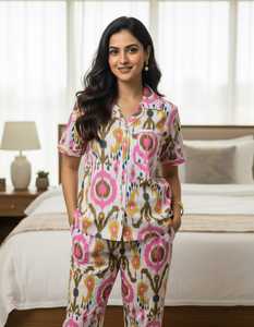 Jaipur 100% Cotton Women's Night <b>Suit</b> Printed Lightweight Summer Short Sleeve <b>Pajama</b> Set Comfortable Home Wear Sleepwear Custom - Product Image 1