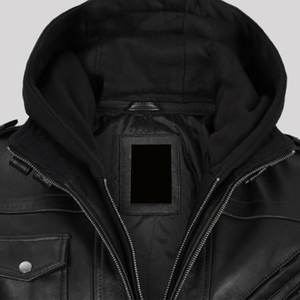 Chaqueta con capucha negra de alta venta con logotipo personalizado para hombre, chaqueta de cuero vintage, chaquetas para hombre, chaqueta de invierno de alta calidad, ropa de calle. - Product Image 3