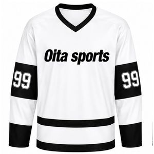 Men White Sublimated Ice Hockey Set Jersey Shorts Polyester Striped <b>Athletic</b> Sports Outfit Team Match Wear Apparel - Product Image 3