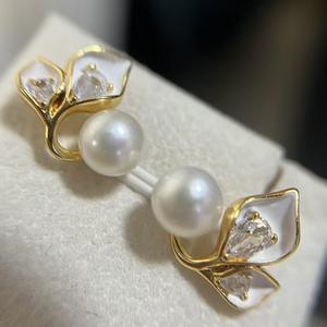 Boucles d'oreilles vintage pour femmes avec zircon et perles d'eau douce naturelles, aiguilles en argent tendance, style original et doux - Product Image 2