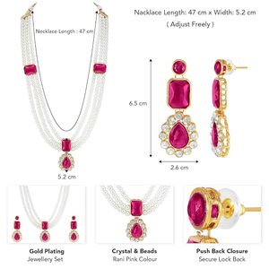 Ensemble collier et boucles d'oreilles pour enfants en alliage de zinc plaqué or, imitation perle, avec pendentif goutte d'eau en pierre rose, bijoux tendance - Product Image 6