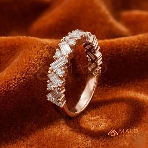 Bague élégante en moissanite taille baguette pour femme, or rose, cadeau de bijoux pour anniversaire de mariage, USA - Product Image 2