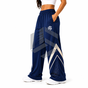 Women's Mid Waist Flat Front Wide Leg Solid Color Loose Fit Sporty Joggers Breathable Knitted Pants Spring Style - Product Image 3