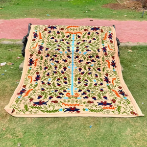 Artisan Handmade Suzani <b>Wall</b> <b>Tapestry</b> with Wool Embroidery on Cotton Textile Washable Bohemian Decor for Eclectic Home Interior - Product Image 3