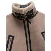 Blouson Biker Court Femme à Col Rabattu en Faux Cuir Doublé Sherpa, Personnalisable OEM/ODM, Hiver Décontracté, Extérieur en Daim Doublé Laine