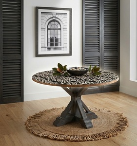 Traditional <b>Round</b> Solid Wood <b>Outdoor</b> Dining <b>Table</b> with Slatted Top Pedestal Base for Villa & Hotel Garden Patio - Product Image 4