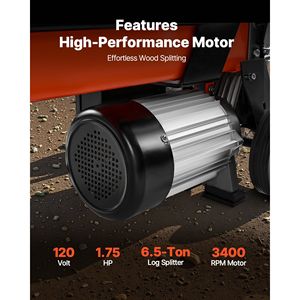 Spaccalegna Elettrico Portatile 1500W 15 Amp, Macchina Spaccalegna da 6,5 Tonnellate con Ruote da 6 Pollici per Legna da Ardere e Accessori per Caminetto - Product Image 2