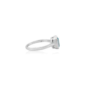 Anillo de Plata de Ley Hecho a Mano con Topacio Azul Genuino, Corte Esmeralda, Hermoso Solitario para Mujer, Joyería Fina - Product Image 5