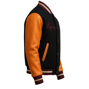 Veste universitaire pour homme sur mesure, broderie chenille, logo, manches en cuir, coupe-vent, grandes tailles. - Product Image 3