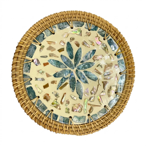 Artisan Quality Rattan Mat MOP Shell Inlay Hand Woven <b>Placemat</b> for Luxury Bed and Breakfasts - Product Image 2
