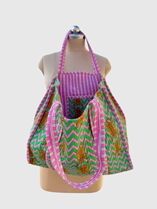 Sac fourre-tout en toile à imprimé chevron rose et vert, motif tigre, sac de shopping tendance à ouverture supérieure, toutes saisons - Product Image 4