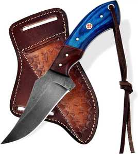 Cuchillo profesional de desollar de acero de Damasco, hecho a mano, con mango de madera y funda de cuero, cuchillo de campo para exteriores, OEM ODM - Product Image 4