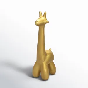 Figura de Jirafa Dorada, Escultura de Latón, Decoración Animal de Metal Pulido, Decoración para el Hogar, Diseño 3D Completo - Product Image 2