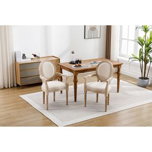Ensemble de 2 chaises de salle à manger en bois massif de style français couleur crème - Product Image 2