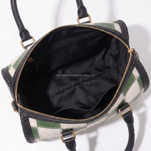 Green And White Genuine Leather Checkered Hair On <b>Patchwork</b> Handbag Crossbody Duffel <b>Bag</b> Cowgirl Western Hair-on Hide Speedy <b>Bag</b> - Product Image 4
