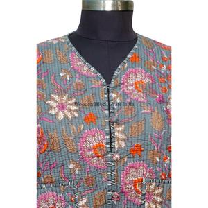 Handmade Short Reversible Eco-Friendly Cotton Breathable Quick Dry Vintage <b>Quilted</b> Autumn <b>Jacket</b> Button Closure Full Sleeves - Product Image 2