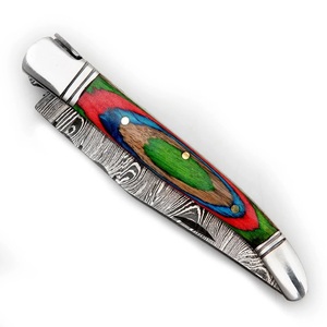 Couteau pliant artisanal en acier Damas de qualité industrielle avec manche en bois et étui en cuir pour le camping en plein air - Product Image 4