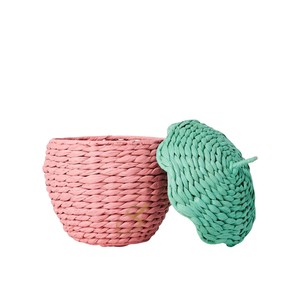Pink Strawberry Water Hyacinth Storage <b>Basket</b> with Lid <b>Woven</b> Fruit Shaped Toy Organizer Bin for Kids Room Decor - Product Image 2
