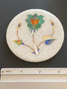 High Demand Marble Inlaid Flower Stone Coaster Set <b>Round</b> Big Slab Waterproof Design For Luxury Coffee Table Use - Product Image 6