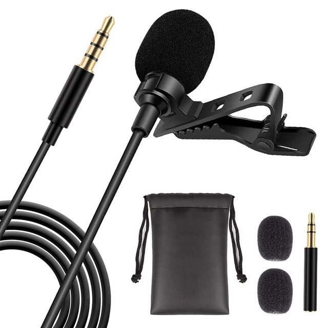 Professional Omnidirectional 3.5mm Lavalier Clip-On Microphone 2M Cord for Smartphone Camera Interview Video Audio