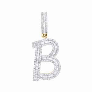 Pendentif initial B en or jaune massif 10K avec diamant véritable taille brillant rond, breloque lettre de 1,5 po, 1 carat, bijoux personnalisés hip-hop pour homme - Product Image 1