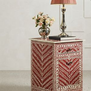 <b>Pink</b> Bone Inlay Nightstand One Drawer Two Door <b>Bedside</b> <b>Table</b> Modern Bedroom Furniture - Product Image 2